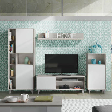 Eriksen White & Concrete Grey Effect Large TV Entertainment Wall Unit Cabinet - UK Luxury Furniture